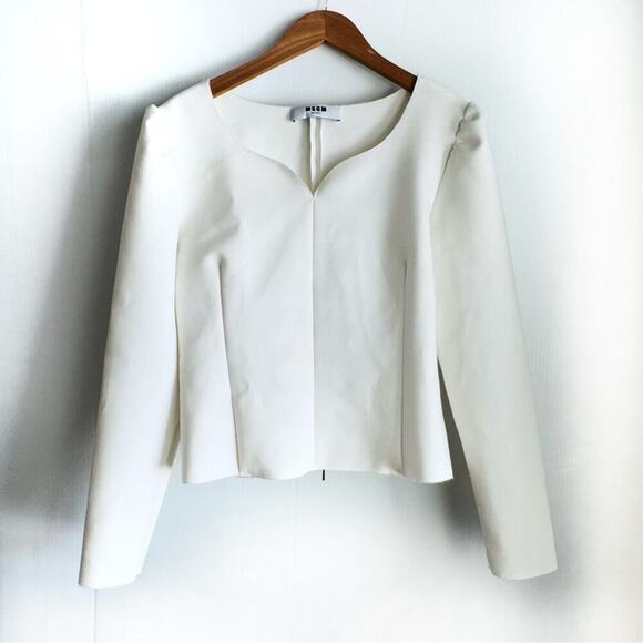 MSGM Cady Sweetheart blouse white long sleeve double crepe cady size 10 US - Picture 2 of 14